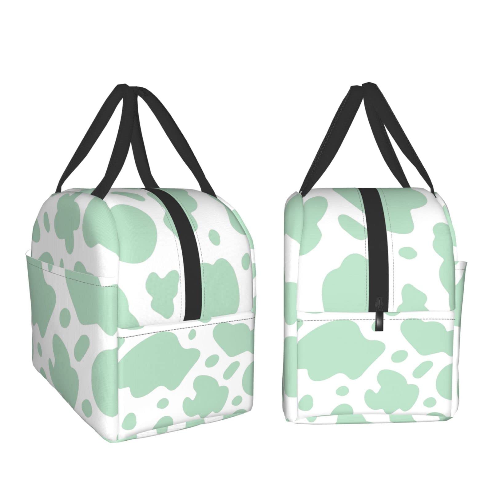 Senheol Mint Green Cow Animal Lunch Box, Insulation Lunch Bag for Women Men, Reusable Lunch Tote Bags Perfect for Office Camping Hiking Picnic Beach Travel