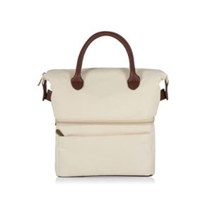 picnic time oniva - a brand - urban lunch bag, cooler lunch tote, insulated lunch bag, (beige with brown accents), 9.75 x 5.5 x 10.1