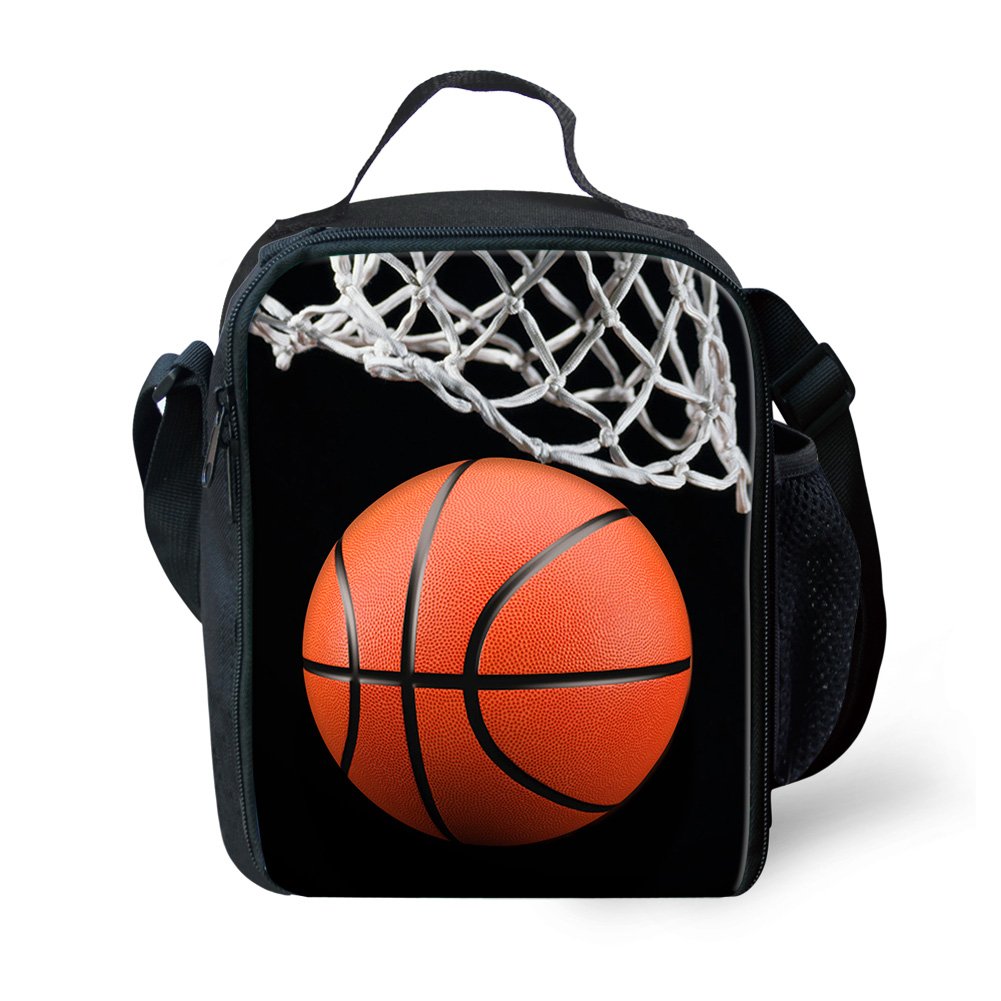 Belidome Kids Boys Lunch Kits 3D Basketball Insulated Lunchbag with Side Mesh Pocket for Toddler