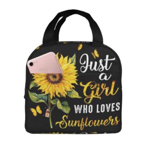 vlaxwaif Just A Girl Who Loves Sunflowers Lunch Box Tote Lunch Bag Insulated Portable Meal Bag Handbags With Front Pocket For Women Men Girls Boys Suitable School Work Picnic