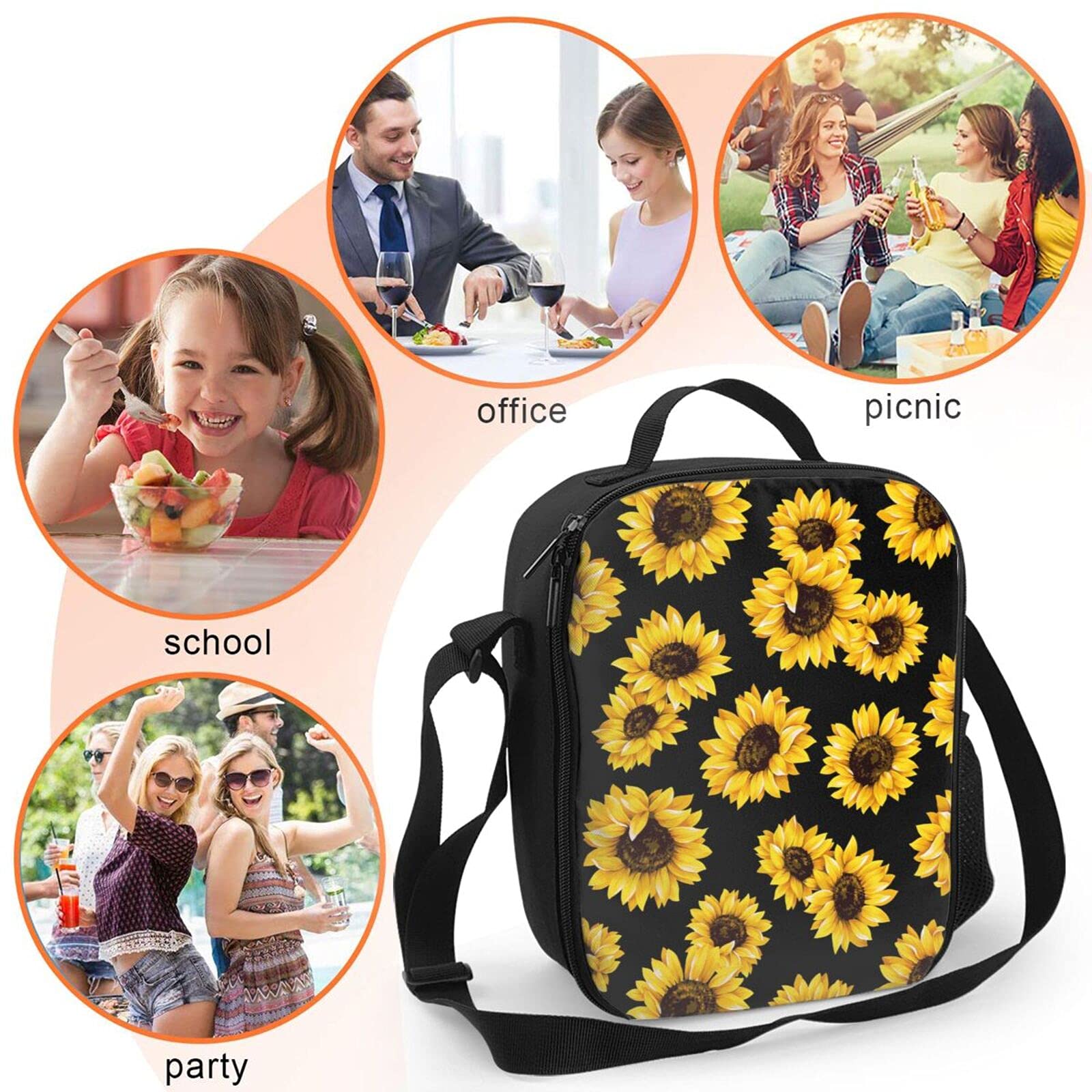 Harooni Sunflower Lunch Bag Oxford Cloth Waterproof Thick Insulation Bag Picnic Bag Large Portable Lunch Box Bag Frozen Bag Insulation Package