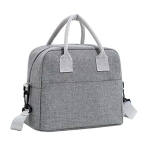 insulated lunch bags reusable lunch box tote bag large durable for women men adult work office picnic hiking beach fishing with strip,grey