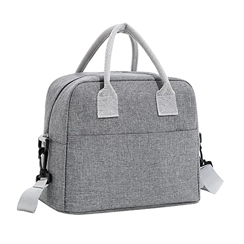 Insulated Lunch Bags Reusable Lunch Box Tote Bag Large Durable for Women Men Adult Work Office Picnic Hiking Beach Fishing with Strip,Grey