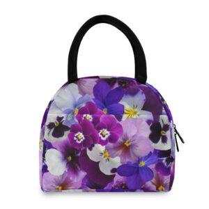 mchiver lunch bags for women - purple pansy flower large insulated lunch box for adult lunch tote for work reusable cooler bag foldable bag for lunch