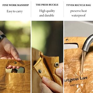 MDFAYE Lunch Bag Women, Reusable Insulated Paper Handbag, Brown Tote Bag with Lunch Box for Women Men, Insulated Thermal or Freezable Bag for Work Picnic or Travel