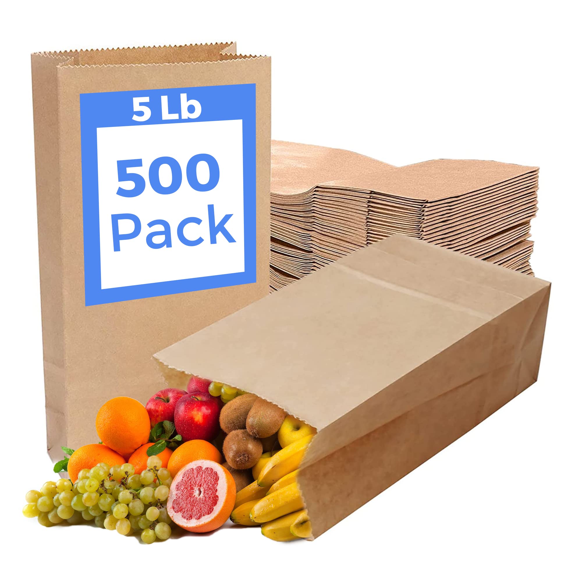 5lb Large Brown Paper Bags 500 Pcs - Paper Bags Bulk - Brown Bags for Storage and Food Packing - Brown Paper Lunch Bags - Large Lunch Bags - Paper Sandwich Bags for Kids - Brown Bags for Lunch