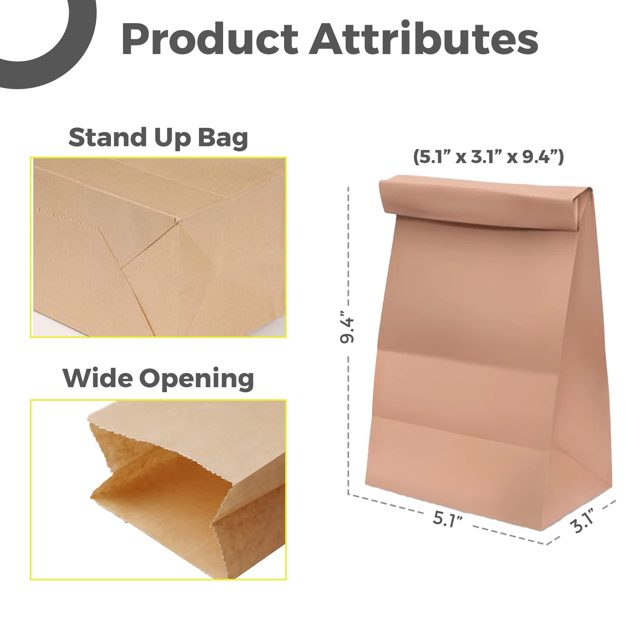 5lb Large Brown Paper Bags 500 Pcs - Paper Bags Bulk - Brown Bags for Storage and Food Packing - Brown Paper Lunch Bags - Large Lunch Bags - Paper Sandwich Bags for Kids - Brown Bags for Lunch