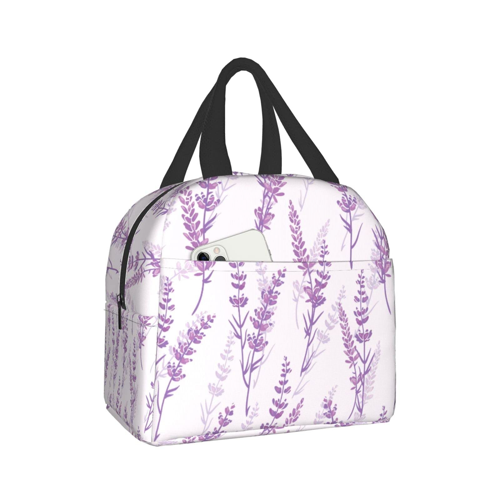 Carati Lavender Floral Purple Lunch Bag, Waterproof, Reusable, Durable