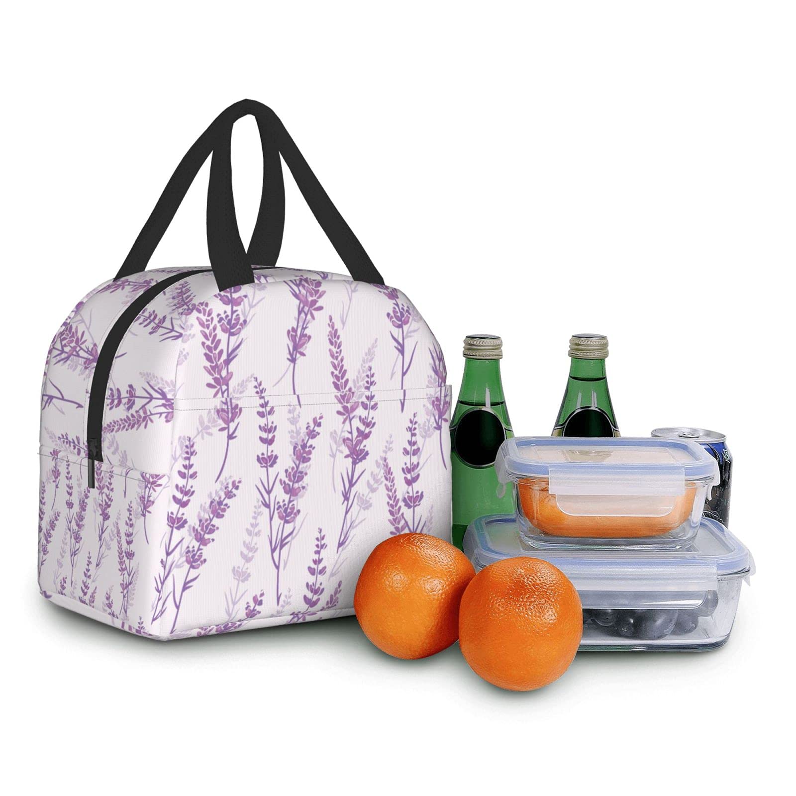 Carati Lavender Floral Purple Lunch Bag, Waterproof, Reusable, Durable