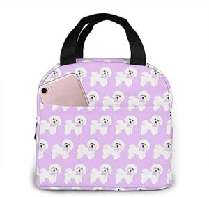 insulated lunch bags bichon frise dog lilac bows water-resistant thermal lunch box for work campingtravel picnic