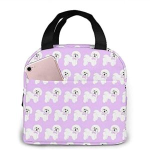 Insulated Lunch Bags Bichon Frise Dog Lilac Bows Water-Resistant Thermal Lunch Box For Work CampingTravel Picnic