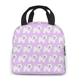 Insulated Lunch Bags Bichon Frise Dog Lilac Bows Water-Resistant Thermal Lunch Box For Work CampingTravel Picnic