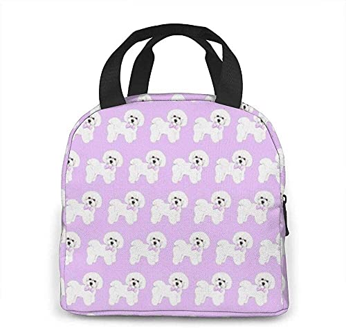 Insulated Lunch Bags Bichon Frise Dog Lilac Bows Water-Resistant Thermal Lunch Box For Work CampingTravel Picnic