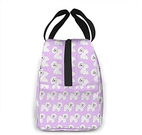 Insulated Lunch Bags Bichon Frise Dog Lilac Bows Water-Resistant Thermal Lunch Box For Work CampingTravel Picnic