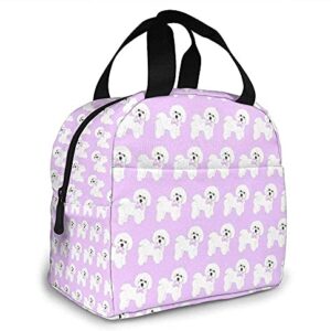 Insulated Lunch Bags Bichon Frise Dog Lilac Bows Water-Resistant Thermal Lunch Box For Work CampingTravel Picnic