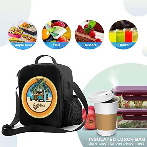 Surfing Hippie Van And Surfboards Lunch Bag Portable Lunch Box Picnic Camping Work Trip Lunch Tote Bag