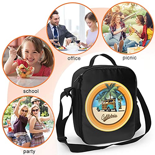Surfing Hippie Van And Surfboards Lunch Bag Portable Lunch Box Picnic Camping Work Trip Lunch Tote Bag