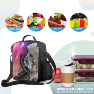 PrelerDIY Space Cat Lunch Box - Insulated Lunch Box for Kids with Side Pocket & Shoulder Strap Lunch Bag, Perfect for School/Camping/Hiking/Picnic/Beach/Travel