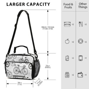 Nander Bicycle Bike Print Lunch Bag Insulated Cooler with Adjustable Shoulder Strap Reusable Lunch Tote Containers for School Work Picnic/Girls Boys Women