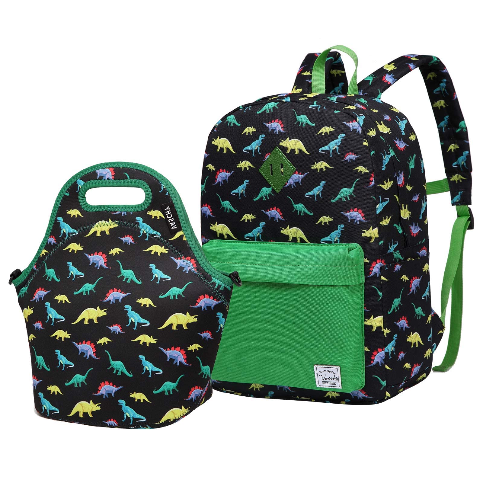 VASCHY Dinosaurs Preschool Backpack and Neoprene Lunch Bags for Kids Bundle