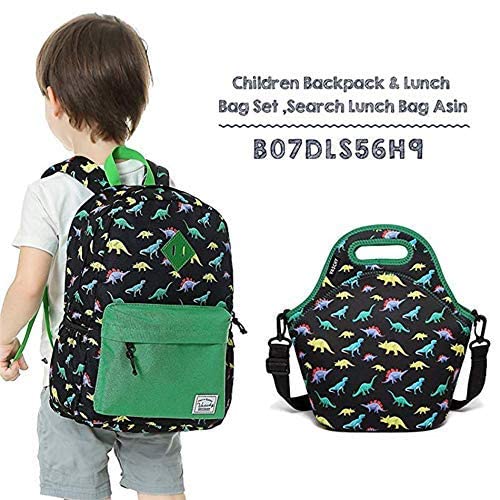 VASCHY Dinosaurs Preschool Backpack and Neoprene Lunch Bags for Kids Bundle