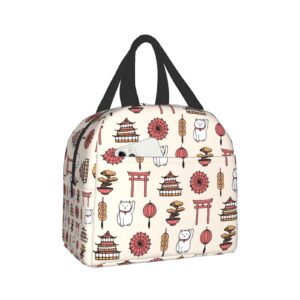 Insulated Lunch Bag Reusable Lunch Box, Cooler Lunch Tote Bag With Front Pocket for Girls Boys Women Men Picnic Office Work, Asian Cats Print