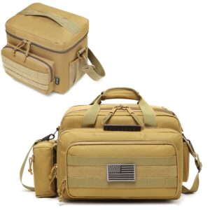 dbtac range bag 2~4 pistol medium size (tan) + tactical lunch bag (tan), durable material with adjustable shoulder strap, multi-functional design
