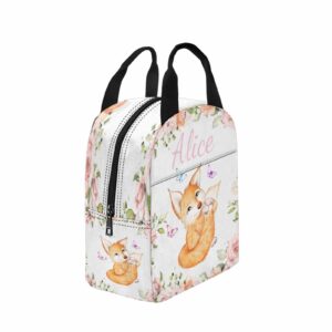 InterestPrint Custom Text Lunch Bag Cute Fox And Rabbit Personalized Name Lunchbox Tote Bag Gift for Daughter Niece Granddaughter Birthday