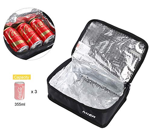 MIER Insulated Lunch Box Bag Expandable Lunch Pack for Men, Women, Kids, Black