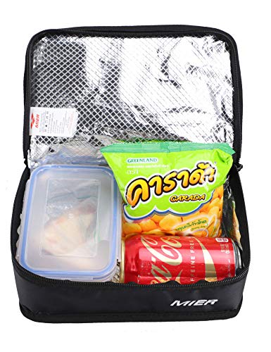 MIER Insulated Lunch Box Bag Expandable Lunch Pack for Men, Women, Kids, Black