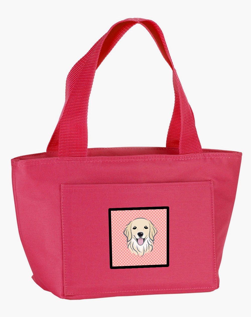 Caroline's Treasures BB1205PK-8808 Checkerboard Pink Golden Retriever Lunch Bag Insulated Lunch Box Tote Bag for Women Adult Men, Reusable, Large, Pink