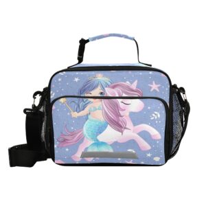 zoeo girls mermaid unicorn lunch box blue magic horse prep kids cooler insulated lunch bag tote freezable shoulder strap waterproof picnic meal for school office