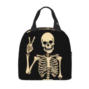 prelerdiy skeleton bone lunch box - insulated lunch bags for women/men black reusable lunch tote bags, perfect for office/camping/hiking/picnic/beach/travel