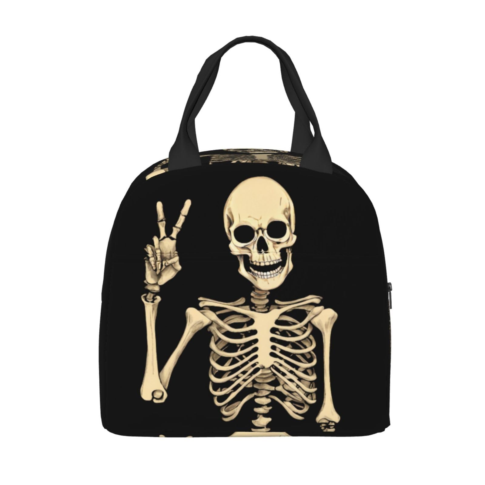 PrelerDIY Skeleton Bone Lunch Box - Insulated Lunch Bags for Women/Men Black Reusable Lunch Tote Bags, Perfect for Office/Camping/Hiking/Picnic/Beach/Travel