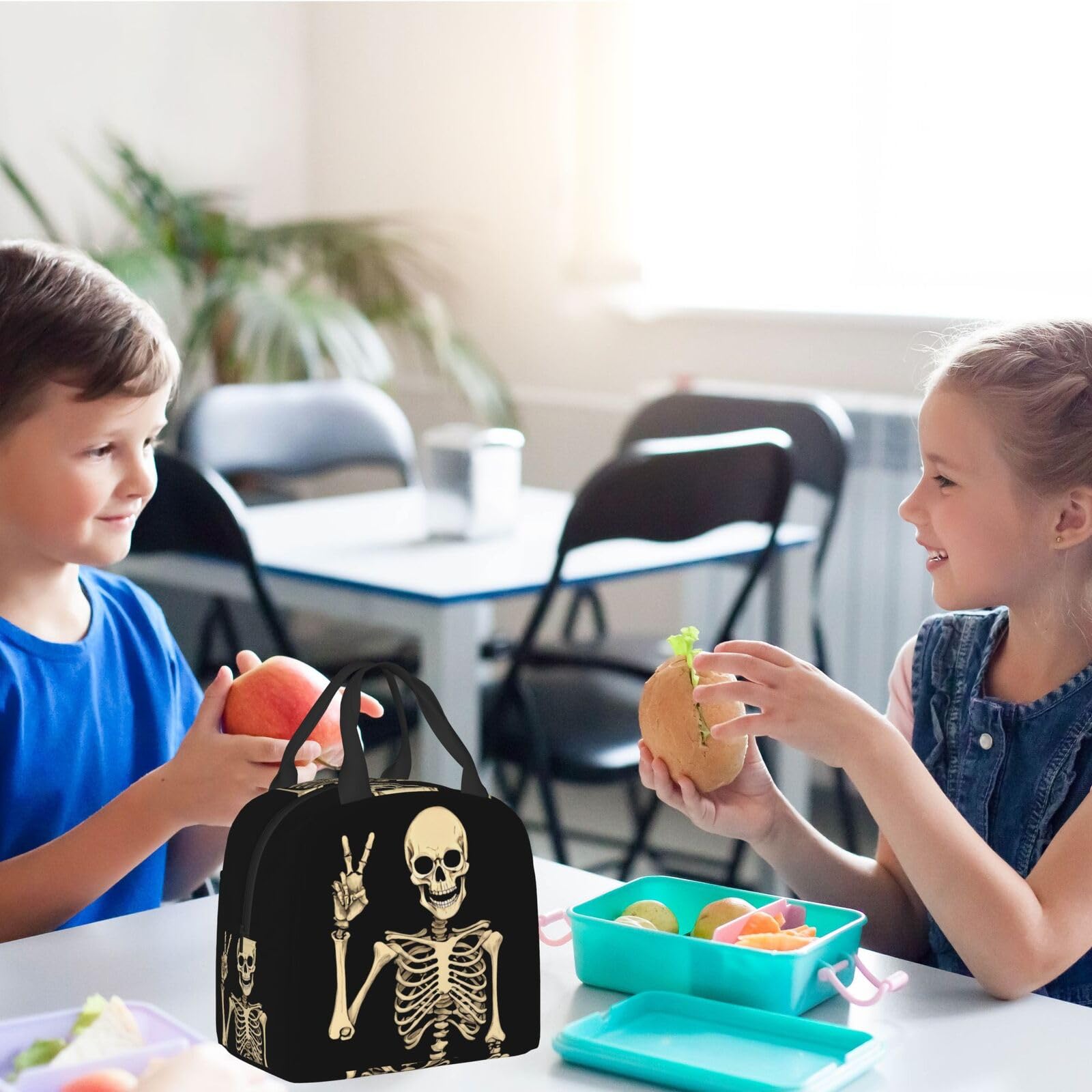 PrelerDIY Skeleton Bone Lunch Box - Insulated Lunch Bags for Women/Men Black Reusable Lunch Tote Bags, Perfect for Office/Camping/Hiking/Picnic/Beach/Travel