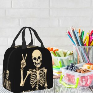 PrelerDIY Skeleton Bone Lunch Box - Insulated Lunch Bags for Women/Men Black Reusable Lunch Tote Bags, Perfect for Office/Camping/Hiking/Picnic/Beach/Travel
