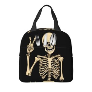 PrelerDIY Skeleton Bone Lunch Box - Insulated Lunch Bags for Women/Men Black Reusable Lunch Tote Bags, Perfect for Office/Camping/Hiking/Picnic/Beach/Travel