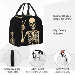 PrelerDIY Skeleton Bone Lunch Box - Insulated Lunch Bags for Women/Men Black Reusable Lunch Tote Bags, Perfect for Office/Camping/Hiking/Picnic/Beach/Travel