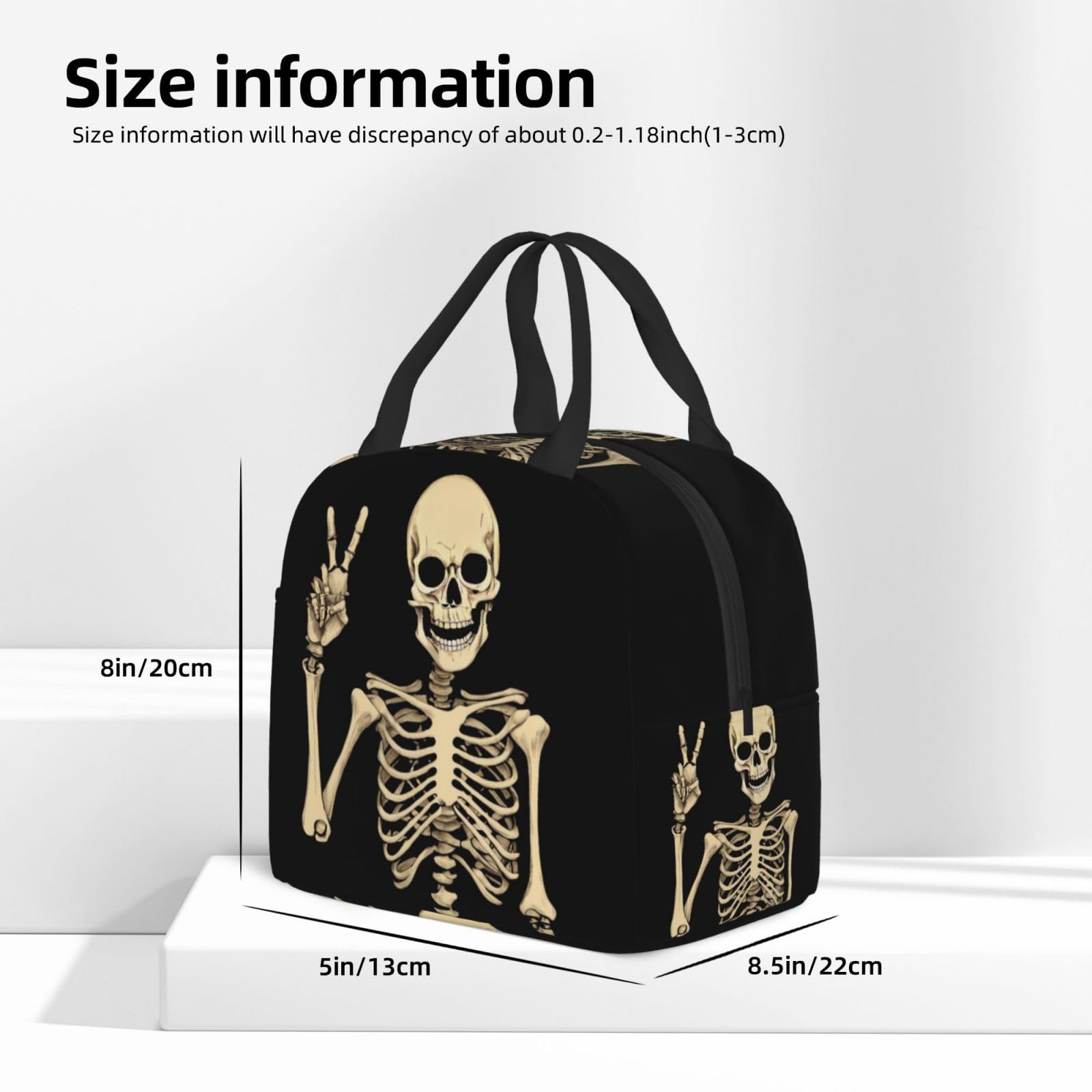 PrelerDIY Skeleton Bone Lunch Box - Insulated Lunch Bags for Women/Men Black Reusable Lunch Tote Bags, Perfect for Office/Camping/Hiking/Picnic/Beach/Travel