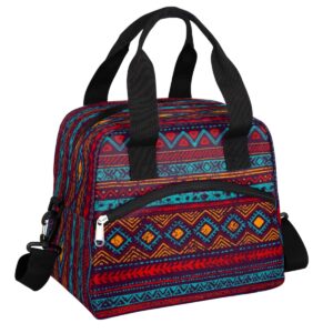 insulated lunch bag for women men vintage ethnic geometric chevron aztec lunch box reusable lunch cooler bag large lunch tote bag for work picnic travel school