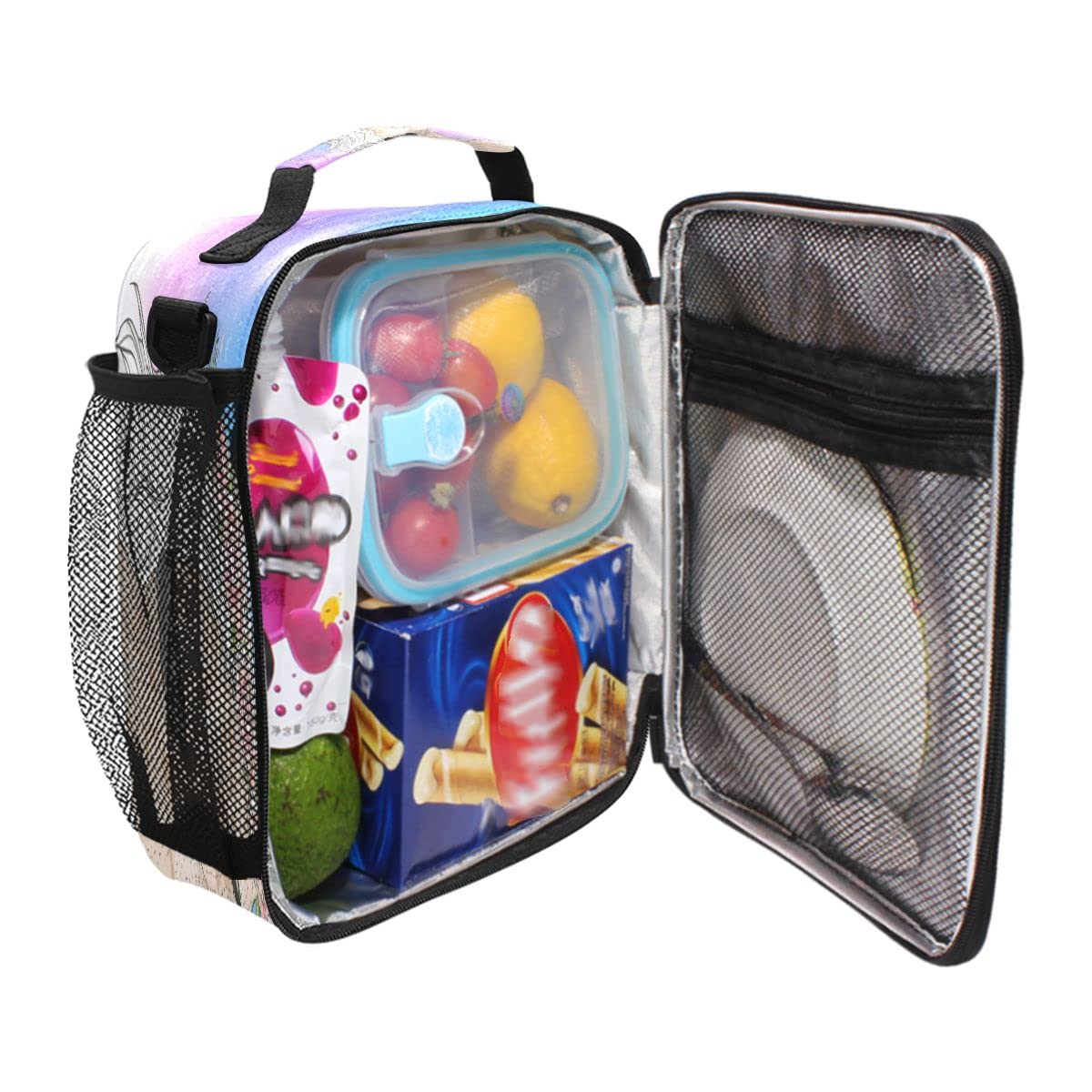 Personalized Name Lunch Boxes for Kids Girls Galxy Customized School Lunchbox Bag Insulated with Shoulder Strap,Galaxy Horse,Lb113