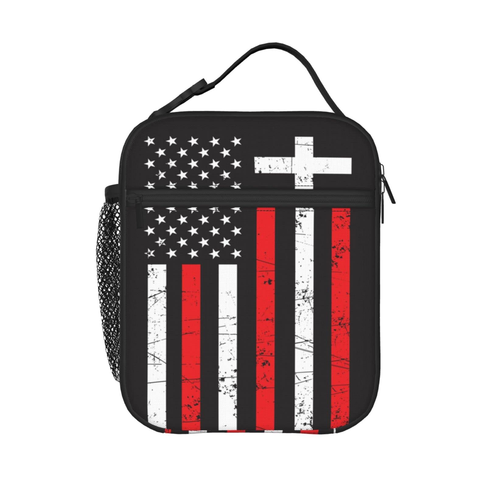 PrelerDIY Distressed American Flag Lunch Box - Insulated Lunch Bags for Women/Men/Girls/Boys Detachable Handle Lunchbox Meal Tote Bag