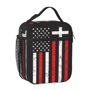 PrelerDIY Distressed American Flag Lunch Box - Insulated Lunch Bags for Women/Men/Girls/Boys Detachable Handle Lunchbox Meal Tote Bag