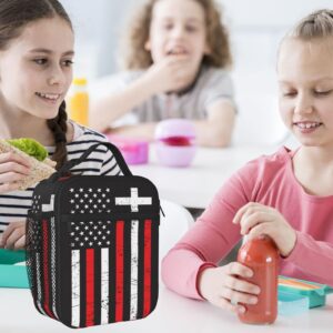 PrelerDIY Distressed American Flag Lunch Box - Insulated Lunch Bags for Women/Men/Girls/Boys Detachable Handle Lunchbox Meal Tote Bag