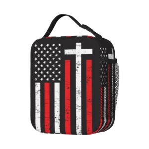 PrelerDIY Distressed American Flag Lunch Box - Insulated Lunch Bags for Women/Men/Girls/Boys Detachable Handle Lunchbox Meal Tote Bag