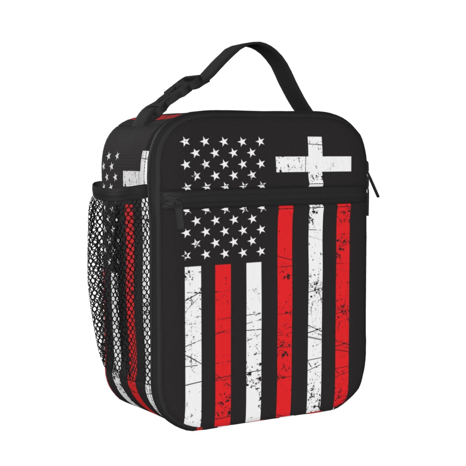 PrelerDIY Distressed American Flag Lunch Box - Insulated Lunch Bags for Women/Men/Girls/Boys Detachable Handle Lunchbox Meal Tote Bag