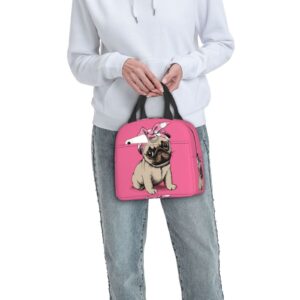 vlaxwaif Pug Dog Lunch Box Tote Lunch Bag Insulated Portable Meal Bag Handbags With Front Pocket For Women Men Girls Boys Suitable School Work Picnic