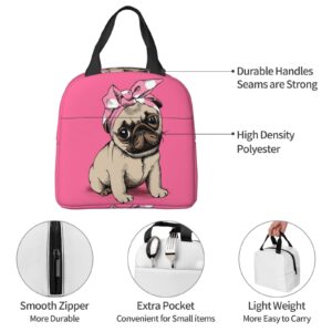 vlaxwaif Pug Dog Lunch Box Tote Lunch Bag Insulated Portable Meal Bag Handbags With Front Pocket For Women Men Girls Boys Suitable School Work Picnic