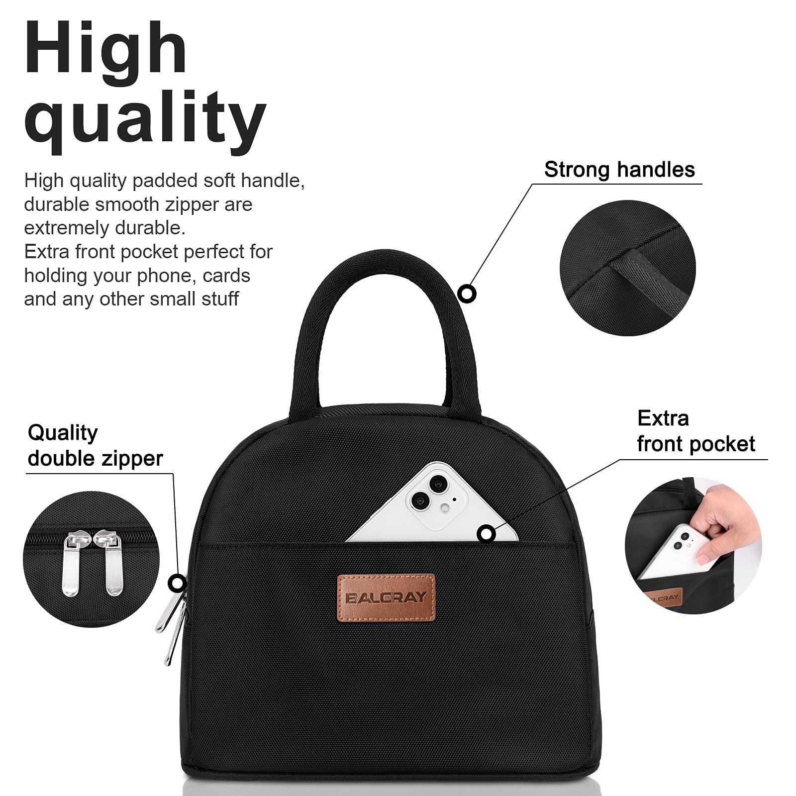 BALORAY Lunch Bag Women Men, Double Deck Lunch Box Insulated Lunch Bag for Adults Work Office Picnic, Leakproof Cooler Bag with Adjustable Shoulder Strap