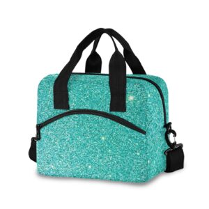 alaza teal glitter sparkle lunch bags for women leakproof lunch bag lunch box lunch cooler bag(228be3b)